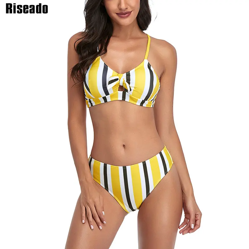 

Riseado Striped Sexy Bikinis Knotted Swimwear Women Swimsuit Push Up Brazilian Bikini Set Strap Beachwear 2021 Bathing Suit
