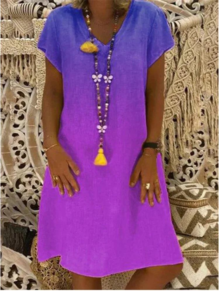 

Women Cotton Linen Short Sleeve Dress 2021 Summer V-Neck Casual Loose Mini Vestidos Fashion Streetwear Plus Size 5XL