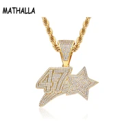 mathalla number 47 star hip hop pendant necklace aaa zircon sparkling ice crystal necklace jewelry gift