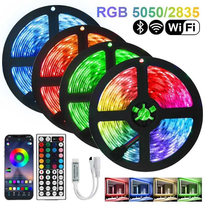 

WiFi Flexible Lamp Tape Ribbon Diode RGB 5050 SMD 2835 Waterproof DC12V 5M 10M 15M 20M Color LED Strips Lights Bluetooth Luces