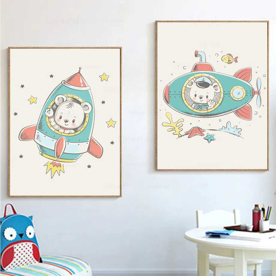 Настенная картина в виде медведя самолета подводной лодки ракеты постеры и