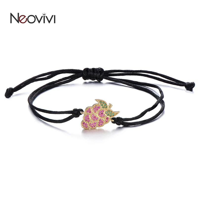 Neovivi виноград Шарм Браслет Фиолетовый Зеленый циркониевый шарик DIY Черный