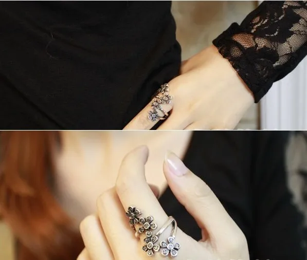 Простое ретро-кольцо с цветком сливы античное серебряное покрытие бронзовое