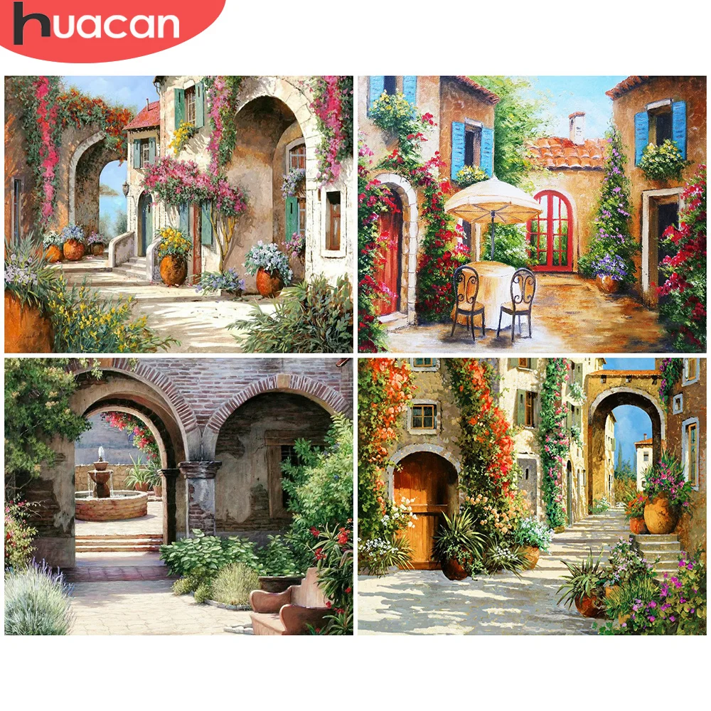 

HUACAN DIY Diamond Painting Landscape House Diamond Embroidery Town Full Square Rhinestone Of Picture Cross Stitch Decoration