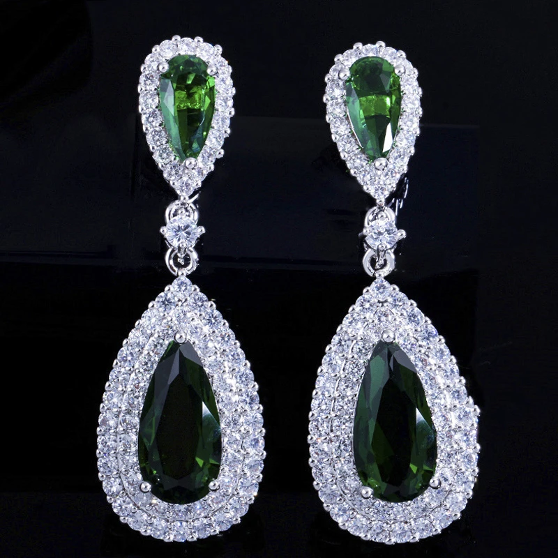 ThreeGraces Elegant Women Royal Blue Long Teardrop Cubic Zirconia Crystal Large Bridal Dangle Earrings Wedding Jewelry ER203 | Украшения и