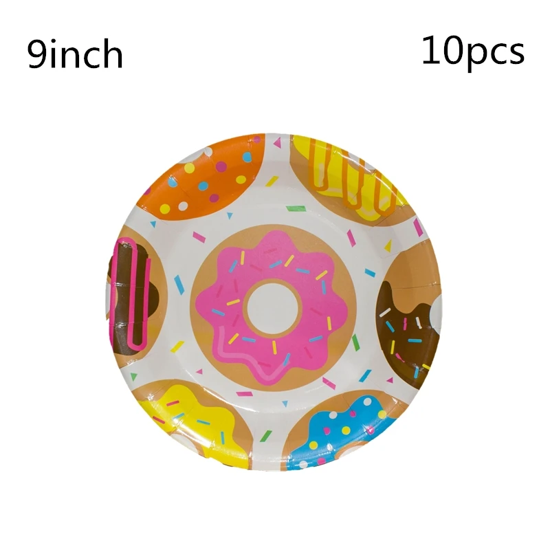10pcs 9inch plates Пончик тематические праздничные бумажные соломинки 10 шт. чай время пончики десерт для маленьких детей события День Рождения украшения питьевой соломы поставки - Цвет: 10pcs 9inch plates
