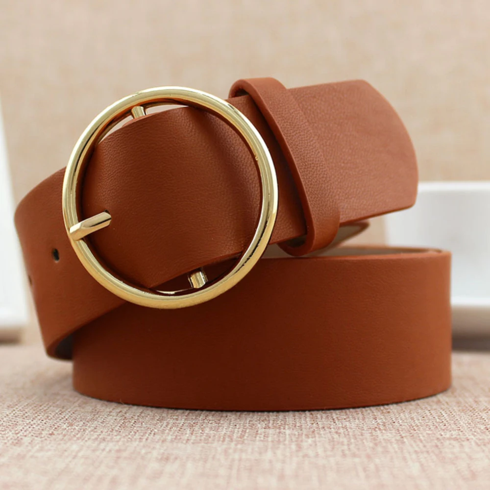 Женский Классический широкий ремень с круглой пряжкой повседневные кожаные