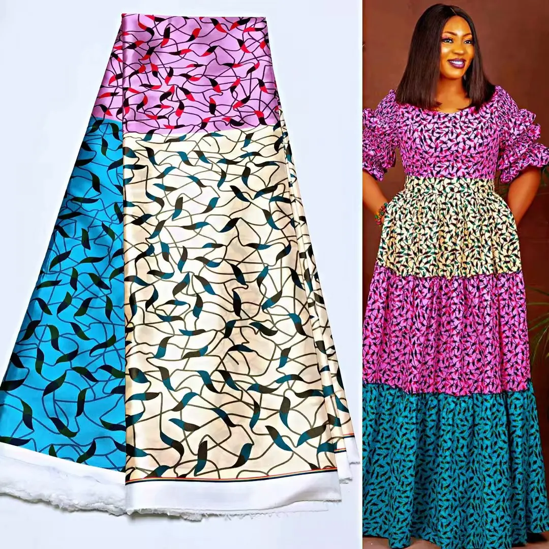 

2021 new African Satin Fabrics Ghana Style 5 yards satin silk fabric for women dress
