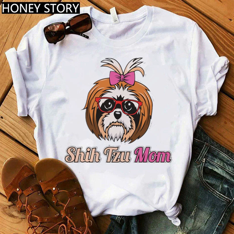 

Funny Graphic O-Neck Clothes Women Harajuku Bandana Print Mama Fashion Cartoon Tshirt Shih Tzu Mom T-shirt Short Sleeve Tee Tops