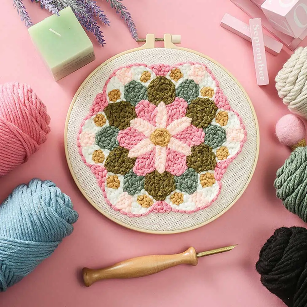 

Punch Needle Embroidery Starter Kits Punch Needle Tool Fabric With Floral Pattern DIY Handcraft Embroidery Set