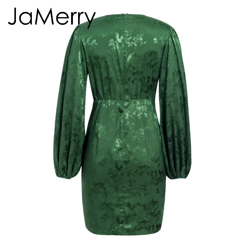 JaMerry, винтажное сексуальное короткое платье для вечеринки, фонарь, однобортное, а-силуэт, мини платье, зеленая лента, highstreet, элегантные платья