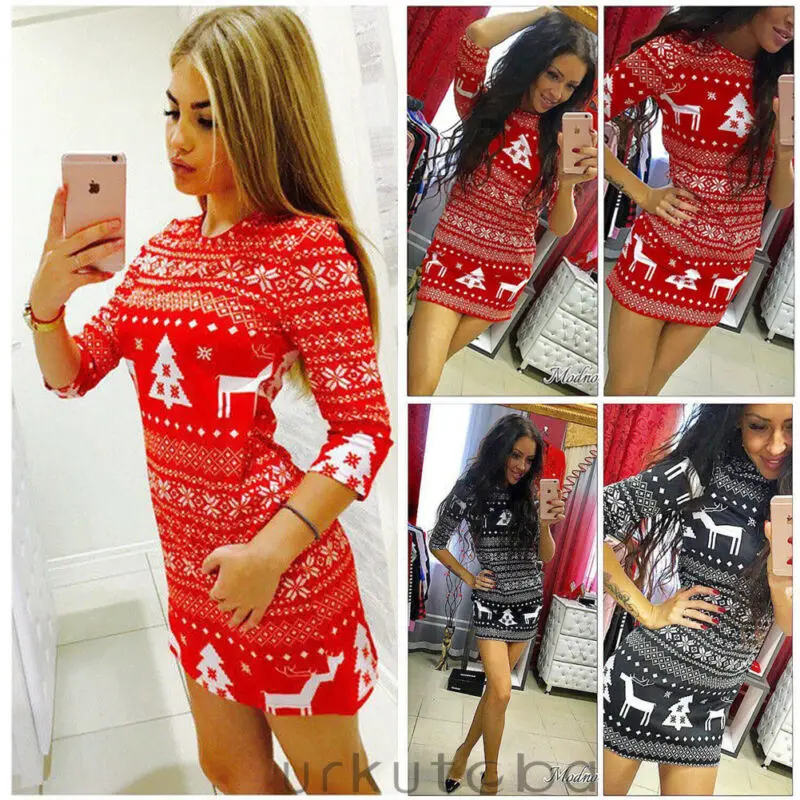 2019 модная новинка Женское зимнее трикотажное рождественское платье женский