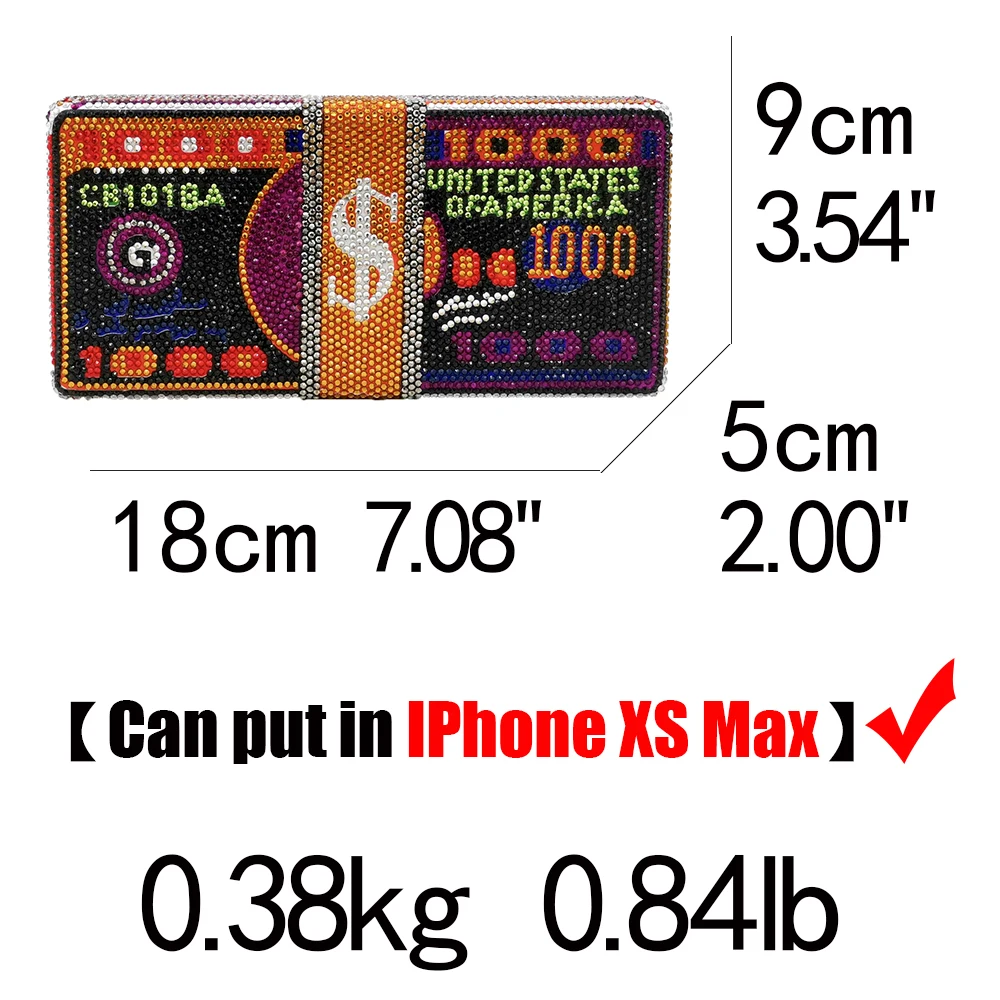 

Boutique De FGG Stack of Cash Funny Money Bag Women Crystal Box Clutch Evening Bags Ladies Cocktail Party Purses and Handbags