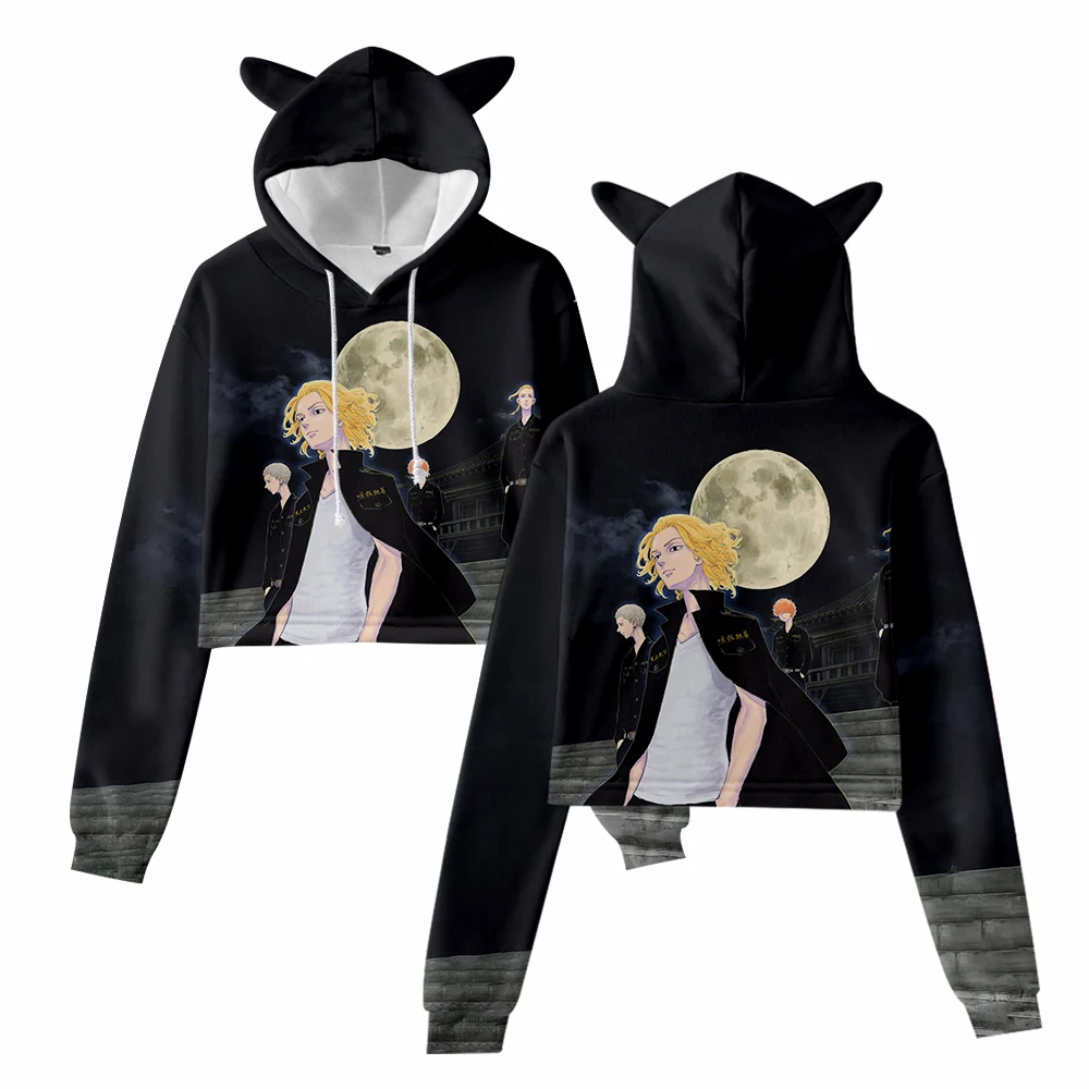 

Осенняя Милая уличная одежда в стиле аниме Харадзюку, женские топы с кошачьими ушками из мультфильмов, толстовки с капюшоном для девочек-по...