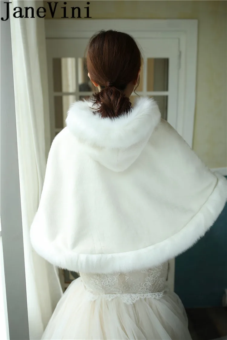 JaneVini свадебное пальто накидки невесты с капюшоном Осень зима 2020 шуба из