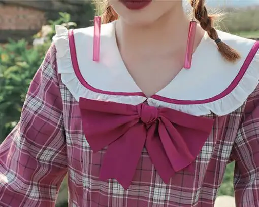 

Mothybot Navy Collar Dress White Peach Tree Plum JK Japanese College Style Autumn Female Plaid Plum Comfortable Lolita