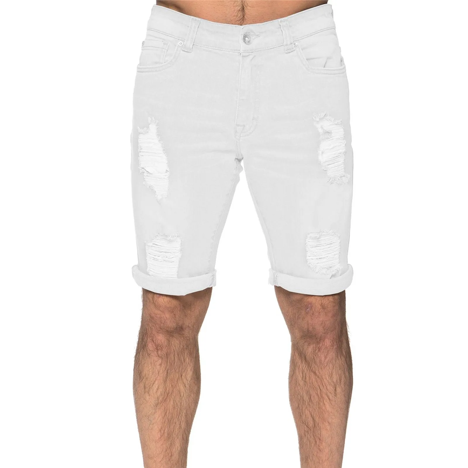 

JAYCOSIN Men's Denim Shorts Summer Hole Five Point Denim Shorts With Pocket Fashion Micro Elastic Mid Waist Casual Short Jeans