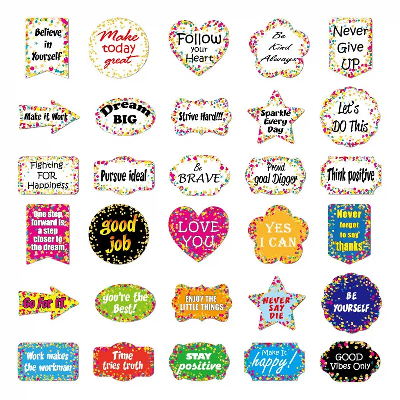 30Pcs Vinyl Inspirational Words Stickers Pack Motivational Encouragement Decals for Laptop Ipad Car Luggage Water Bottle Helmet |