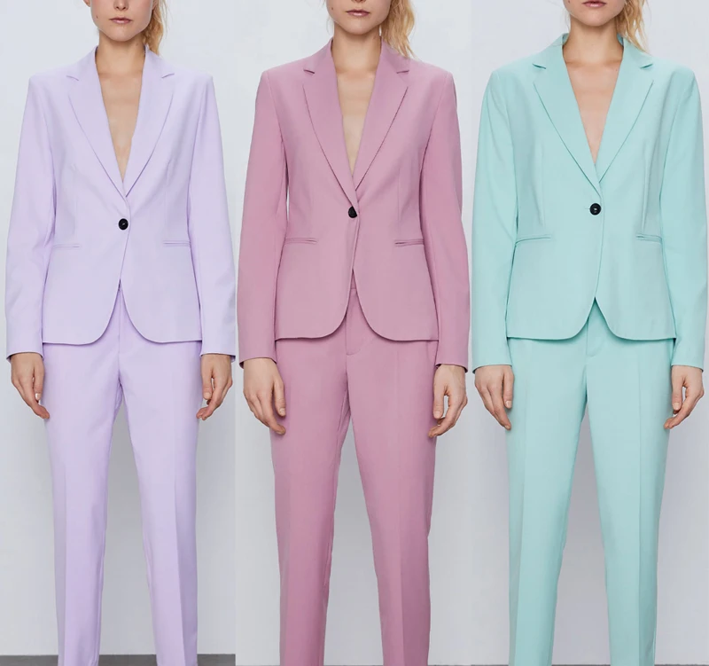 Розовые осенние женские брюки на одной пуговице Блейзер Куртка + молнии офисные