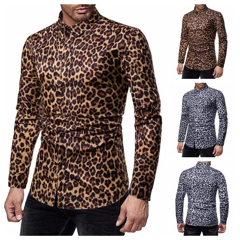 

Mens Club Leopard Shirt High Quality Long Sleeve Casual Party Shirt Dress Homme Shirts