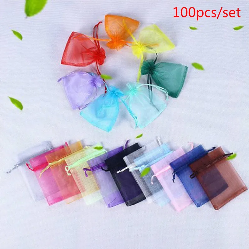 

100pcs 7*9cm Wedding Party Christmas Decoration Gift Drawable Durable Organza Bags Jewelry Packaging Display