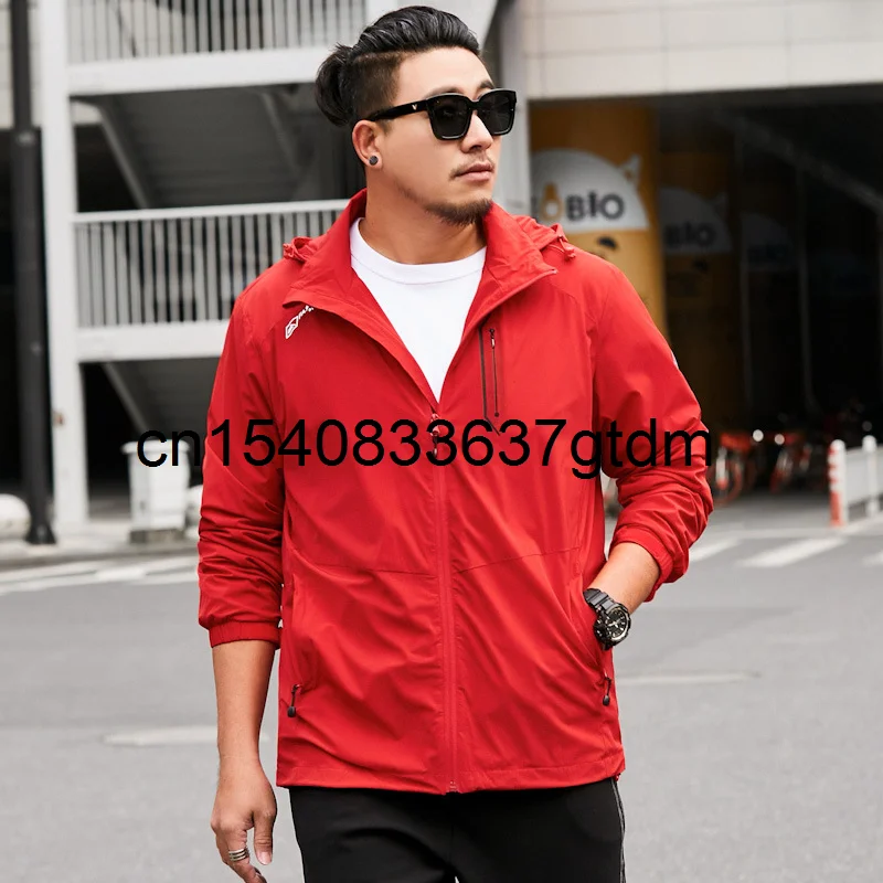 

Autumn new men's fattening plus size fashion casual hooded windbreaker thin coat men's fat jacket