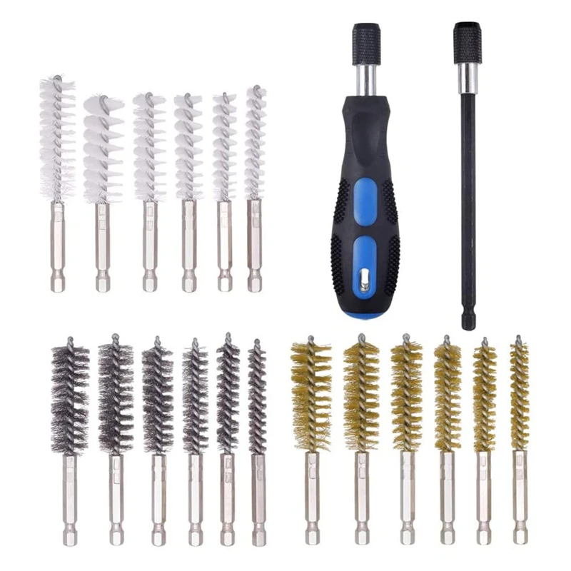 

20 Pack Wire Brush Set For Power Drill Impact Driver Stainless Steel Brass Nylon Cleaning Brush With Handle