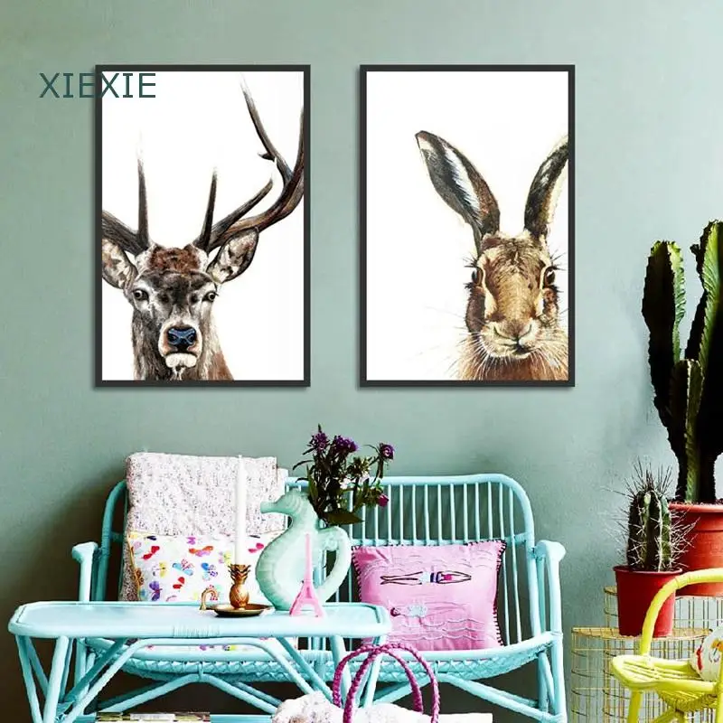

Mordern Minimalist Animals Canvas Painting Rabbit Deer White Background Home Wall Art Print Aisle Decor Bedroom Custom Poster