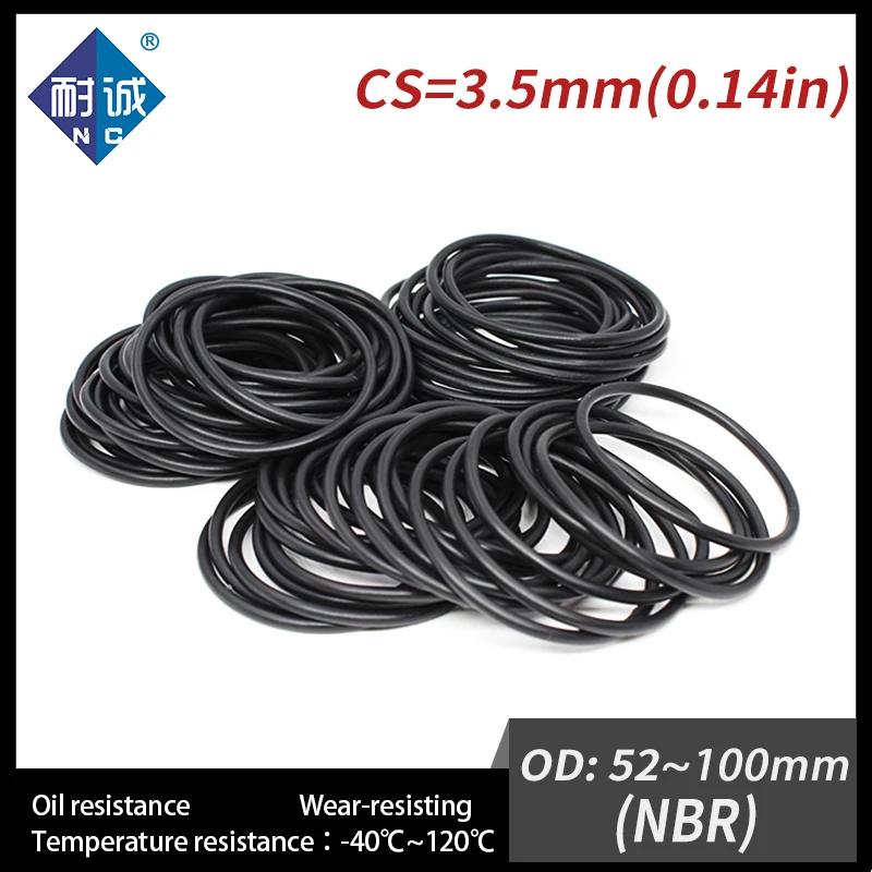 5 шт./лот резиновый черный NBR cs3.5 мм OD52/55/56/57/58/60/65/70/75/80/85/90/95/100 уплотнительное кольцо