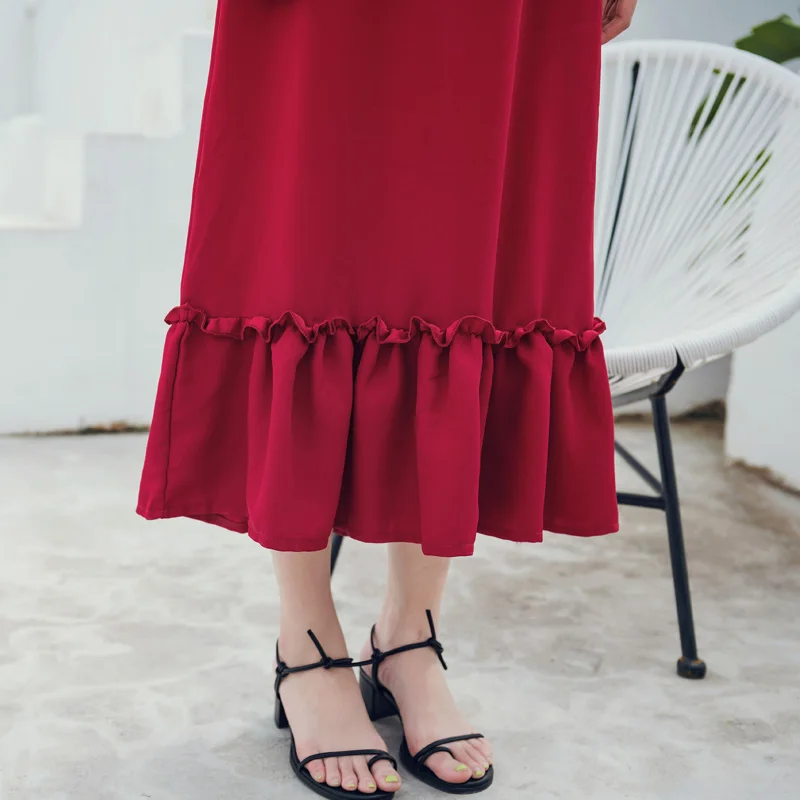 

Spring and Summer Dress Women Dress Bohemia Style Spaghetti Strap Solid color Red Long Dress Women Mermaid Dresses Elegant