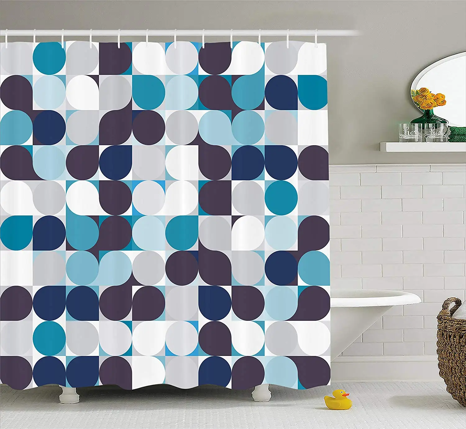Абстрактная занавеска для душа Ретро внутренние круги узор с квадратами Мозаика