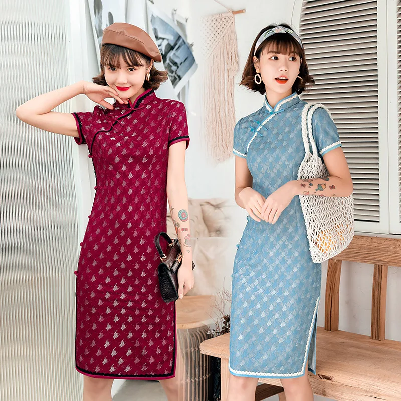 

Daily Cheongsam Girl Spring And Summer New Small Fresh Cotton And Linen Long Female Slim Qipao Chinese Sexy Dress Dress Summer