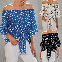 womens one line neck strapless regular t shirt womens tube top three quarter sleeves polka dot pullover top daily office 2021
