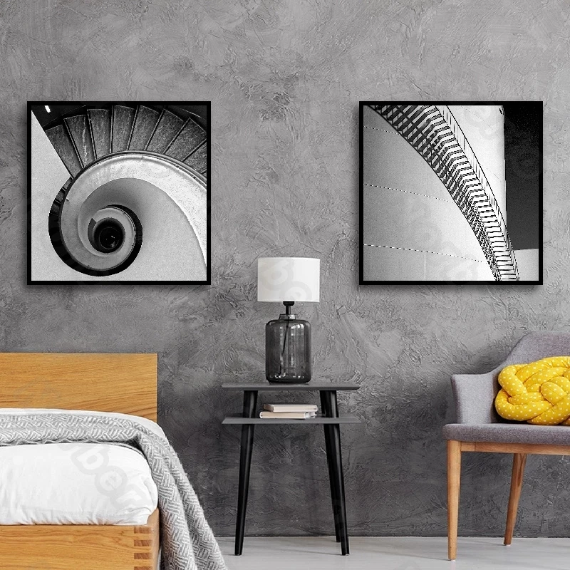 

Black and White Pictures Parts of Spiral Stairs of Buildings Nordic Style Canvas Painting Poster and Print Home Rooms Wall Decor