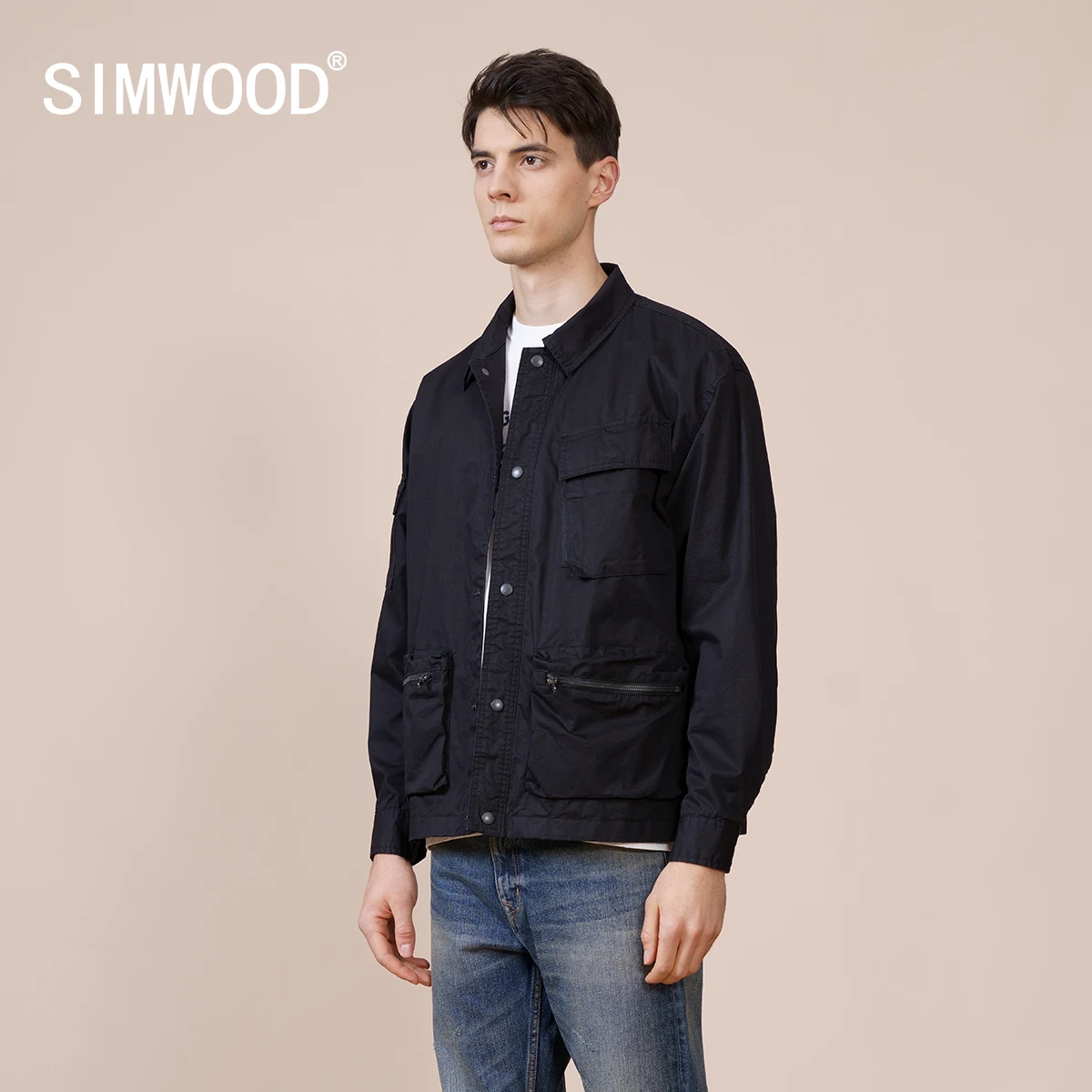 

Куртка-карго SIMWOOD SK170094 Мужская, винтажная модная 2021 хлопковая размера плюс в стиле хип-хоп, стильное пальто в стиле сафари, осень 100%