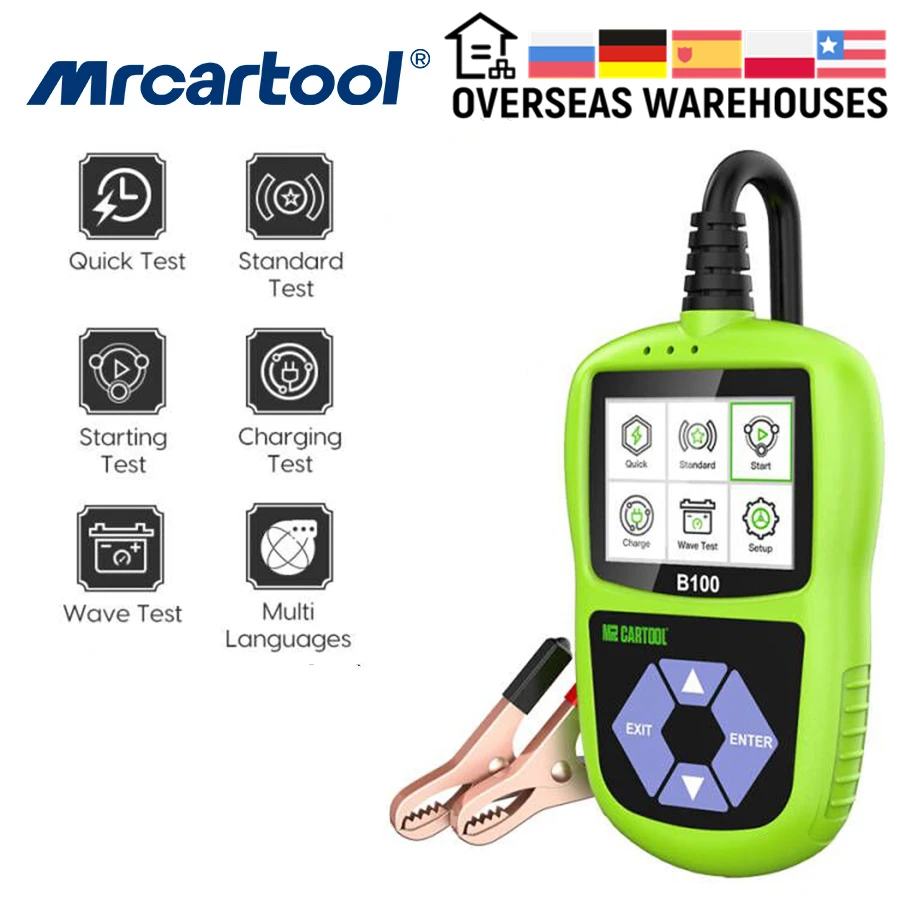 

MR CARTOOL B100 Car Battery Tester 12V JIS CCA GB BCI MCA DIN IEC SAE Charging Cranking Load Test Tool for Vehicle Motorcycle