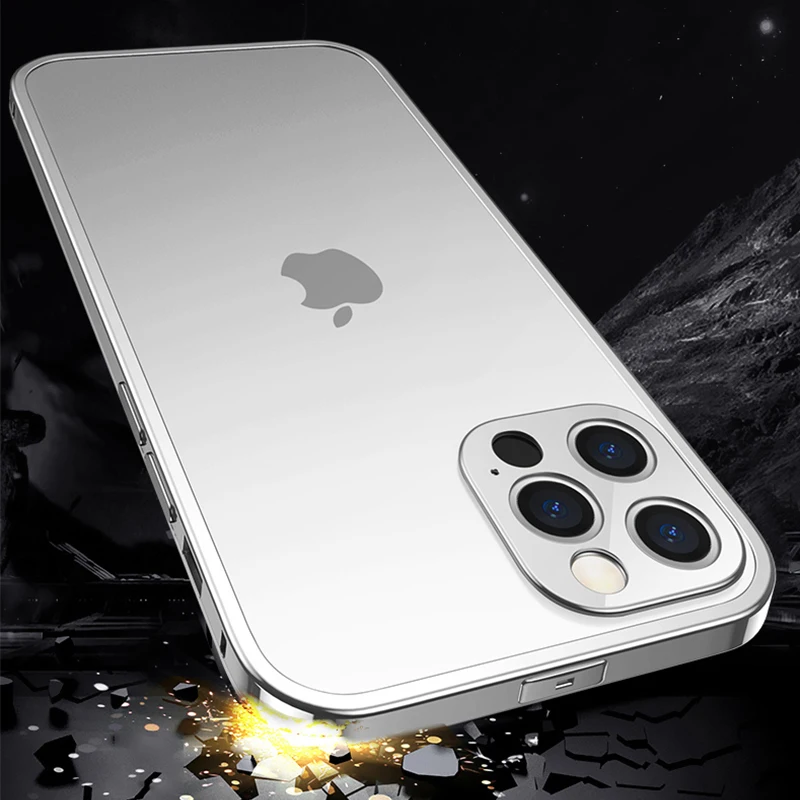 Shockproof Metal Bumper Phone Case For iPhone 12 Pro MAX 13 Mini 11 14 Plus Coque Plating Aluminium Frame Camera Protector Cover