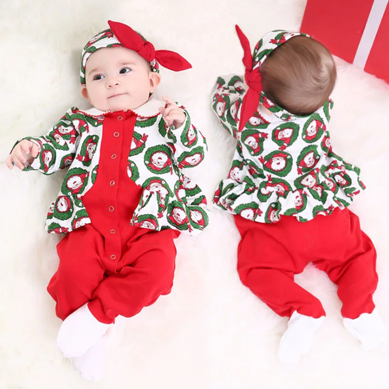 Новогодняя одежда для малышей Рождественский комбинезон с Санта-Клаусом