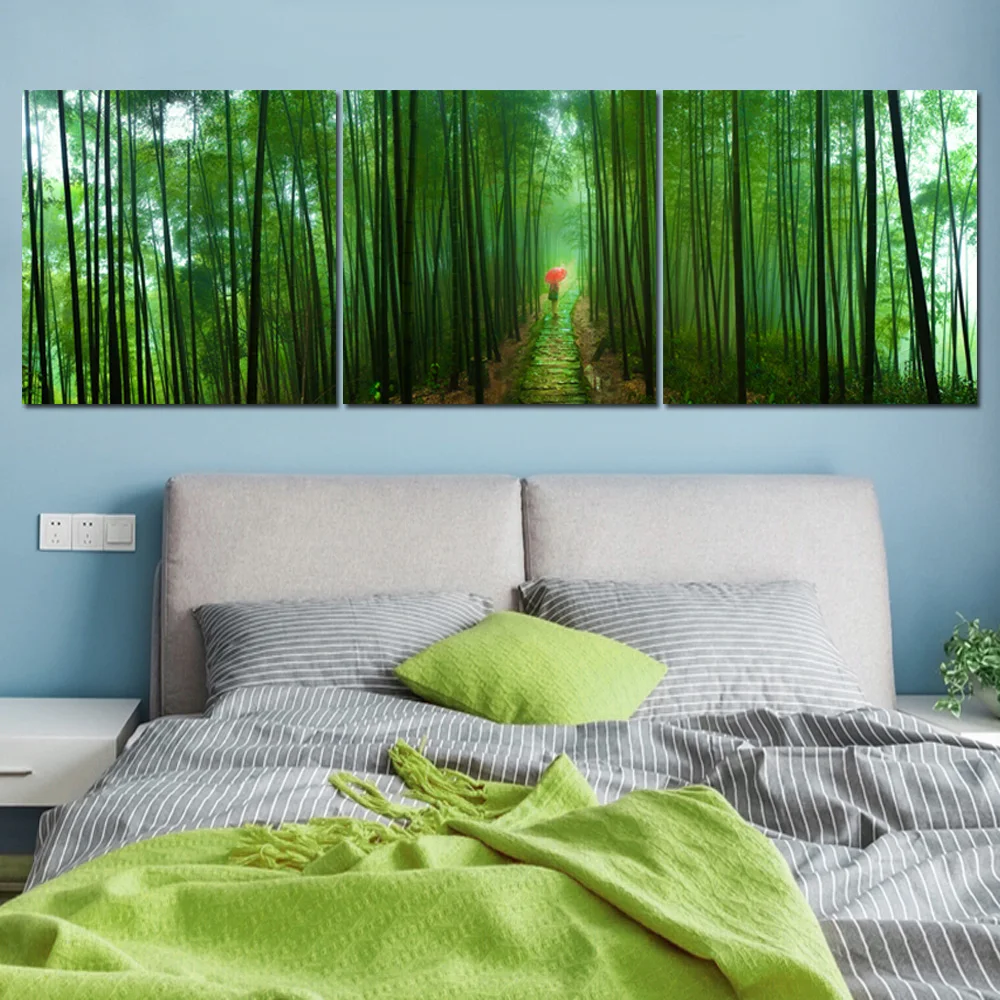 

Maiden In Bamboo Forest 3 Panels Landscape Canvas Poster Painting On Wall Art Prints Modern Decor Mural Picture For Living Room