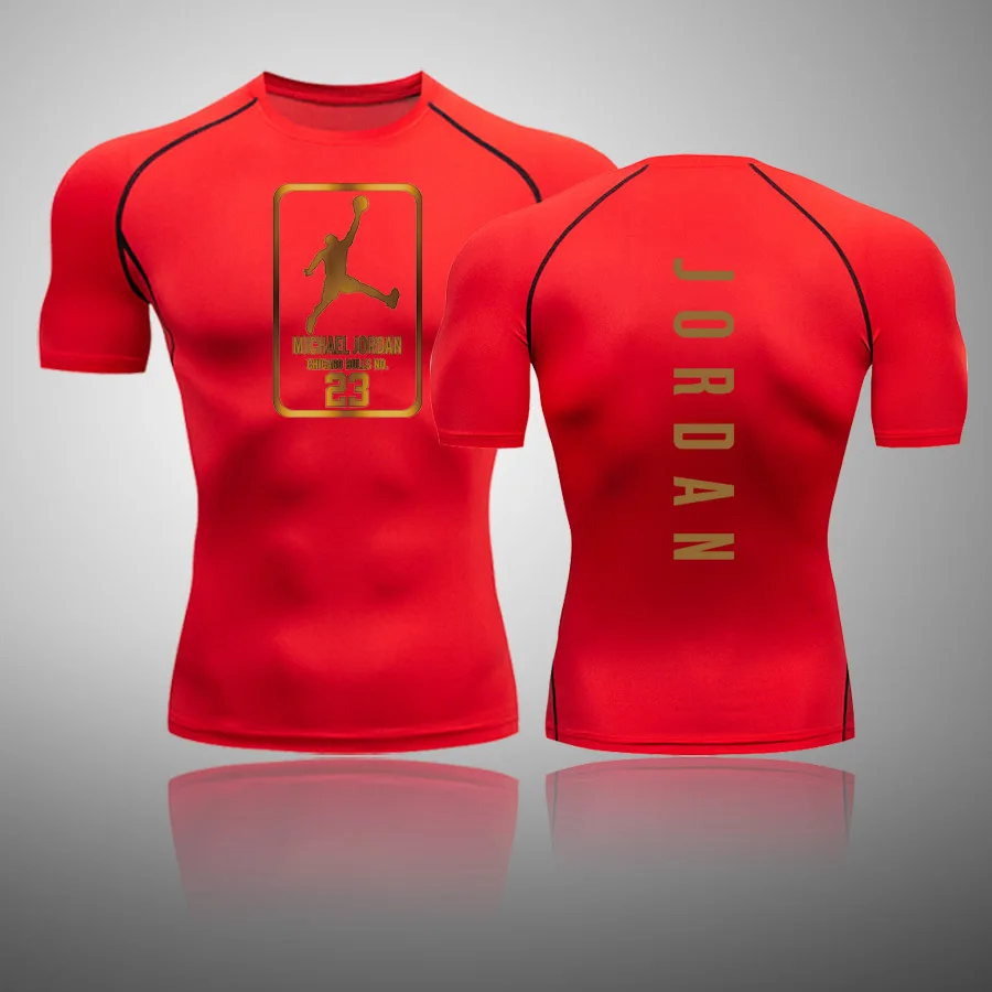 

2021 Summer Men Compression Dry Quick Shirt Jogging Men's Running T-Shirt Fitness Elastic Gym Sports Training Wear Tops