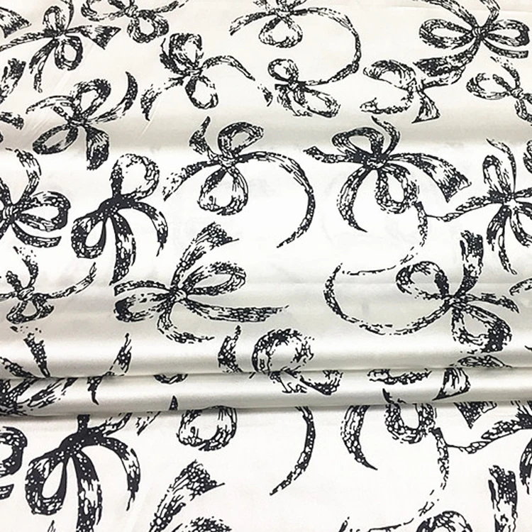 Модная черно белая шелковая стрейчевая атласная ткань с принтом не прозрачная