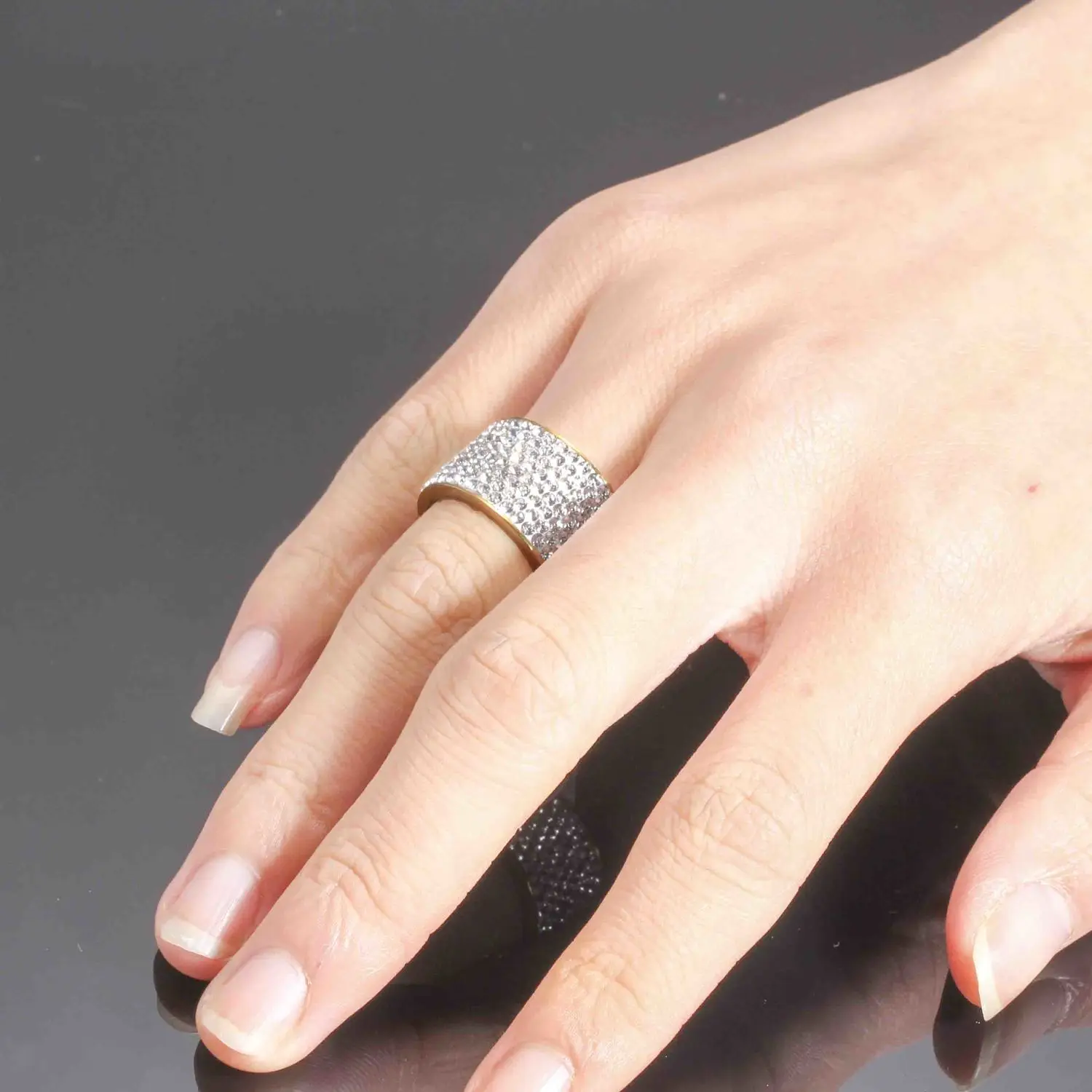 Simple 8 Rows Clear Crystal Pave 316L Stainless Steel Women Wedding Rings Hip Hop Gold Silver Color Rhinestone Party Jewelry | Украшения и