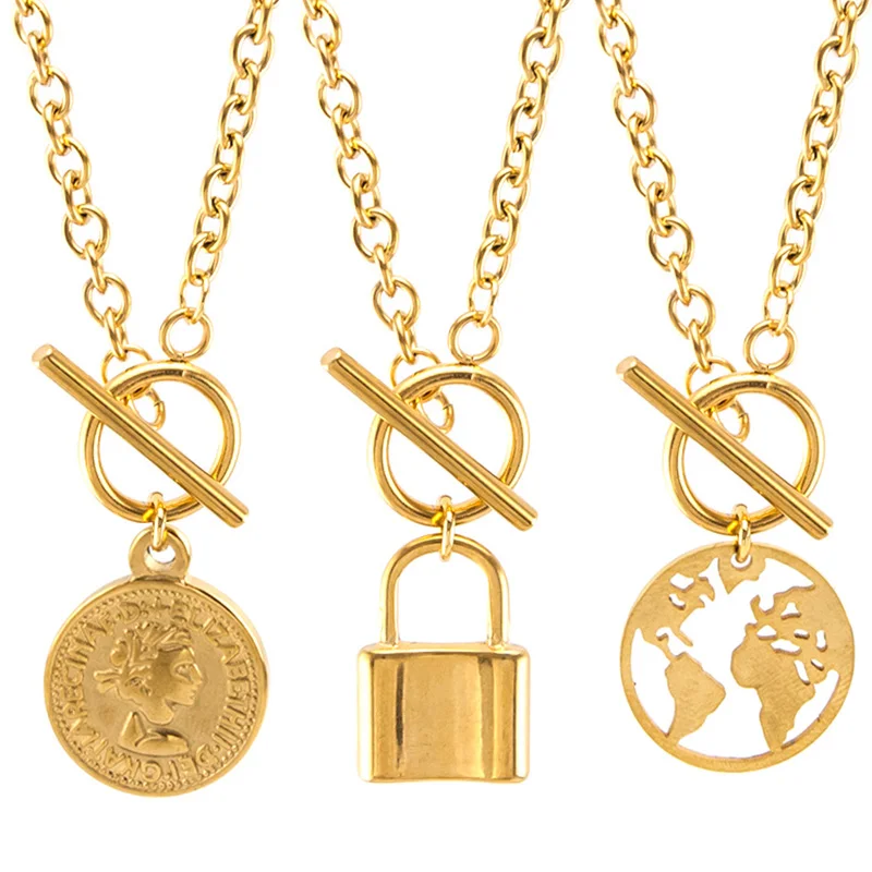 Нержавеющая сталь Готический замок T бар для женщин чокер длинное ожерелье