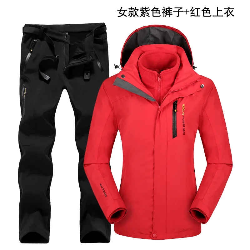 Лыжный костюм для женщин походная куртка и брюки зимняя флисовая подкладка