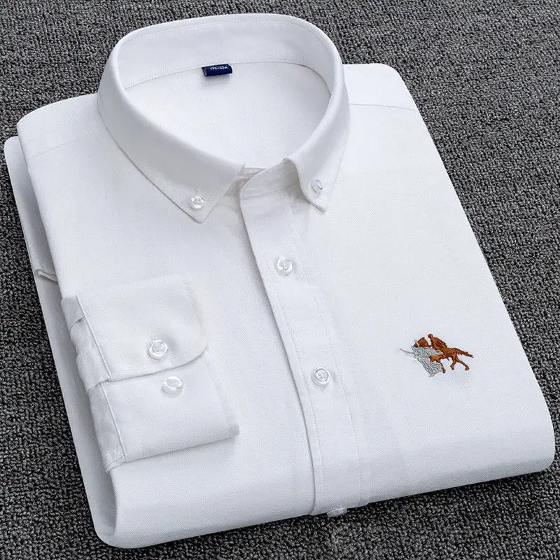 High Quality Cotton Shirt Men's Oxford Long-Sleeved Shirt Thin Korean Slim Cotton White Shirt slender vintage Men's Clothing