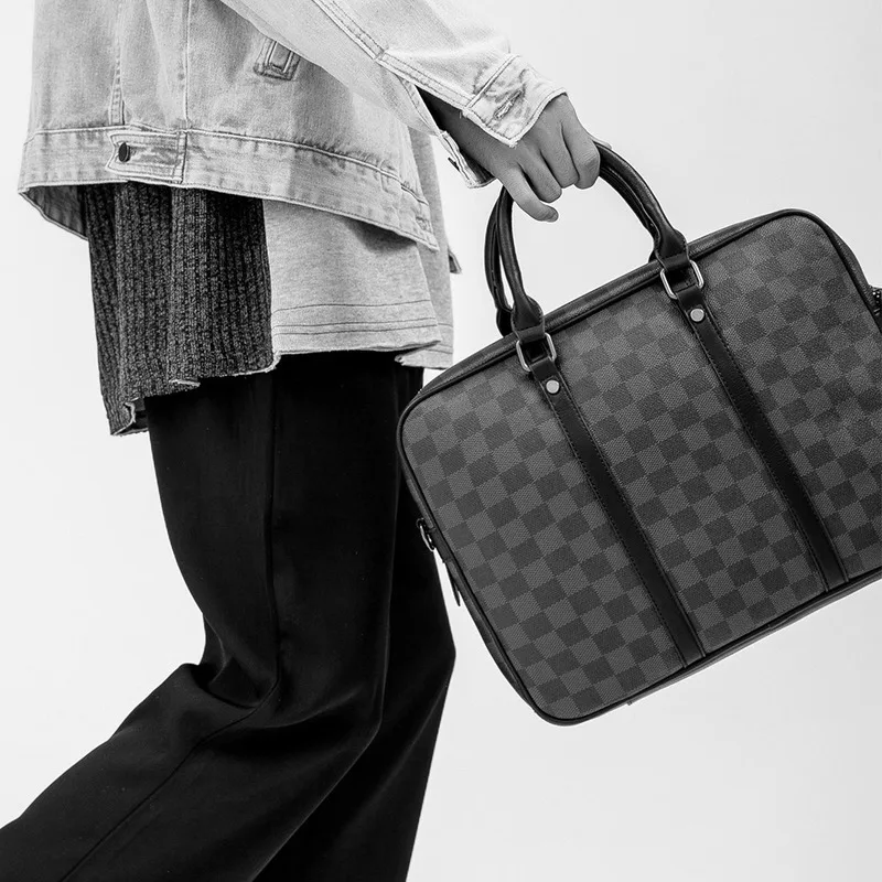 

Fashion Messenger Men Shoulder Bags New Plaid Business Horizontal Briefcase Casual Men Laptop Bag 2020