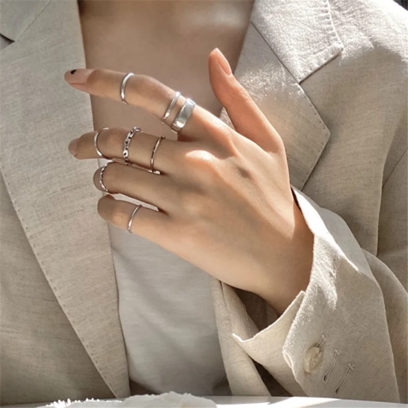 

Simple Fashion Open Ring Joint Ring Cold Wind Seven-piece Combination Ring Set Women's Holiday Gift Party Jewelry Wholesale