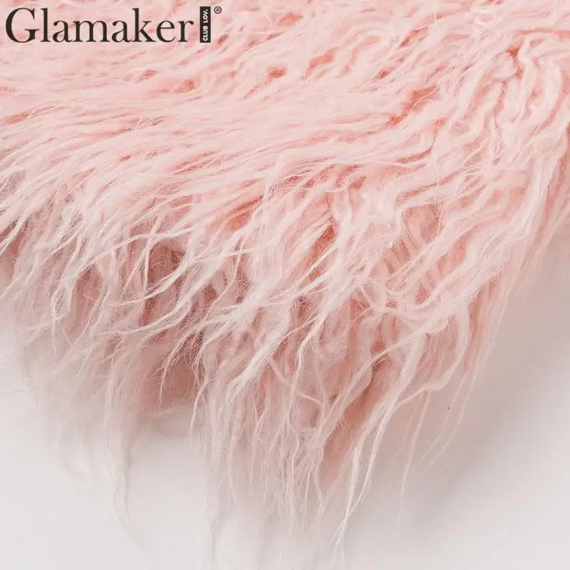 Glamaker из искусственного меха, теплое модное пальто, женское сексуальное длинное розовое плюшевое меховое пальто, Осень-зима, Свободные Плюшевые вечерние пальто клубного размера плюс