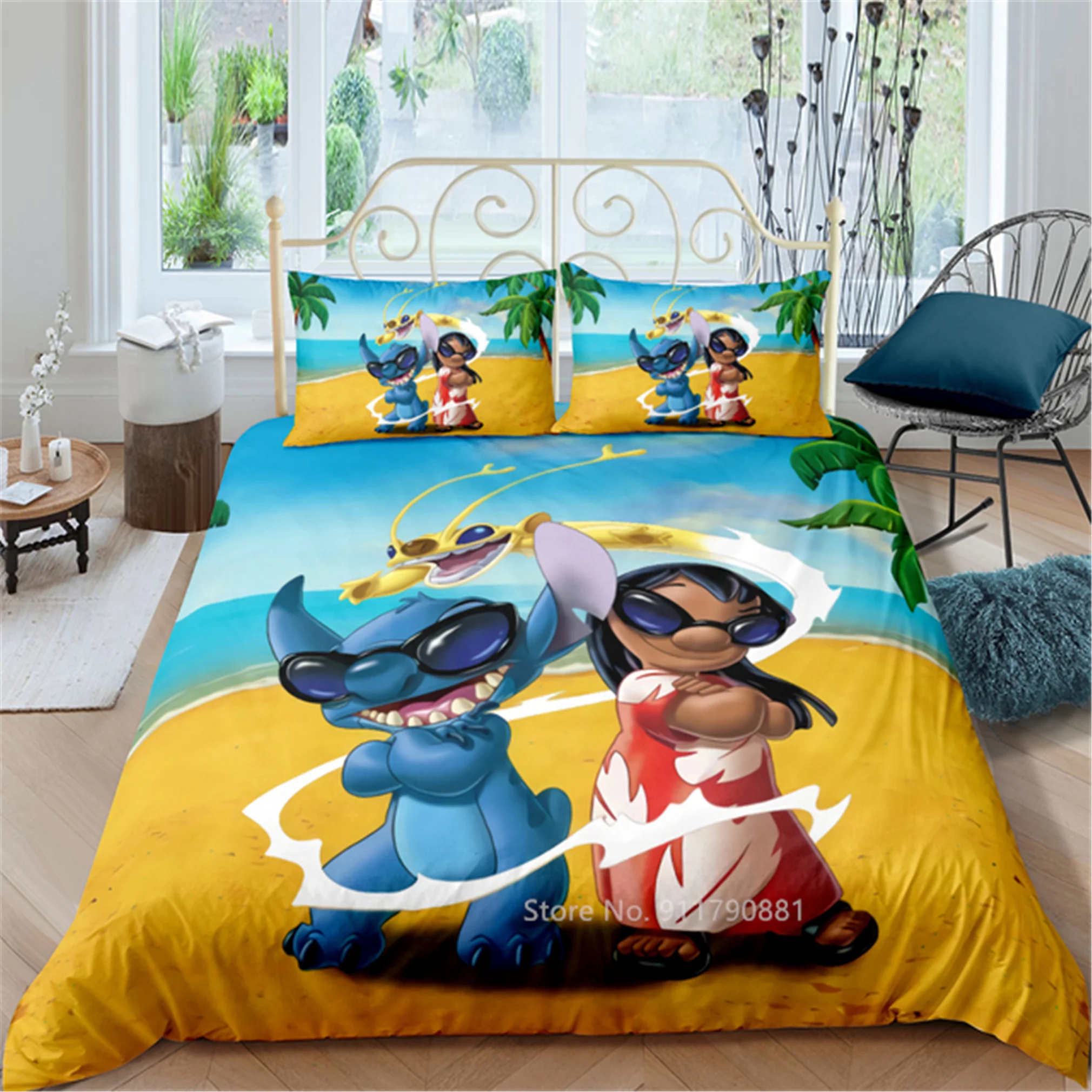 Conjunto de ropa de cama con dibujos de Disney para ni&ntilde;os, edred&oacute;n n&oacute;rdico de plum&oacute;n c&oacute;modo, funda de almohada, decoraci&oacute;n de dormitorio, ILO & Stitch, textil para el hogar-2