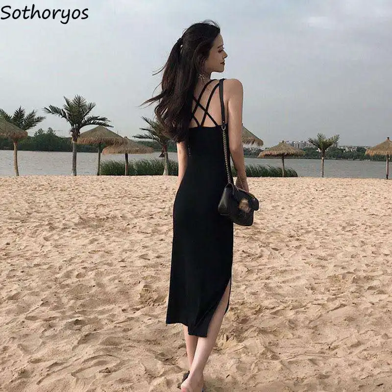 

Платье женское на бретельках, пикантное однотонное облегающее Элегантное повседневное шикарное в Корейском стиле, с открытой спиной и откр...